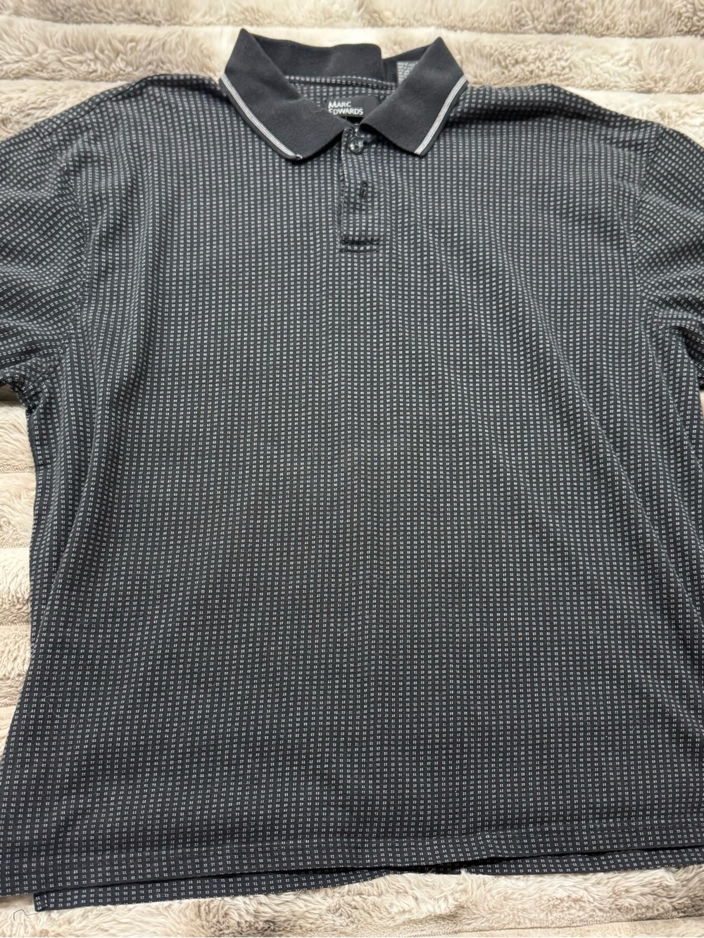Marc Edwards Black Micro-Pattern Polo with Contrast Collar